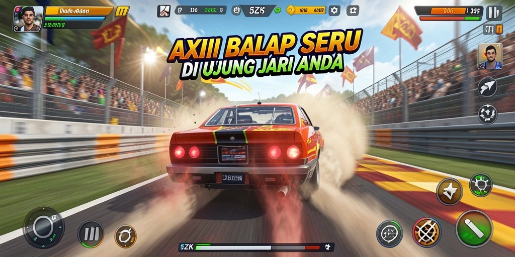 Menampilkan gameplay intens dari balapan mobil di 5ZK.