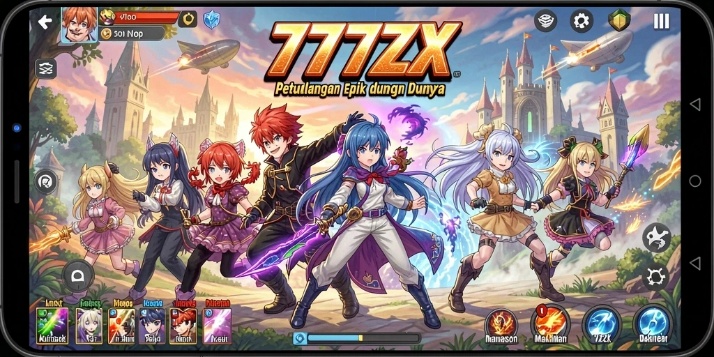 Screenshot gameplay <strong>777ZX</strong> menampilkan pertarungan seru dengan karakter anime.