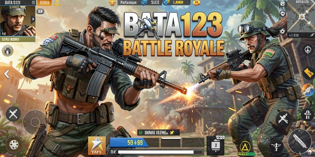 Screenshot gameplay BATA123 menampilkan pertempuran sengit di arena Battle Royale.