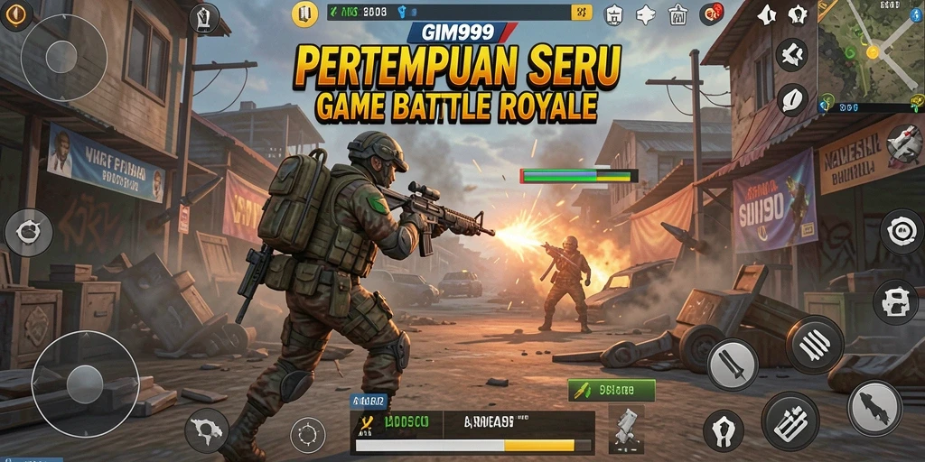 Tampilan menarik dari pertempuran dalam <strong>GIM999</strong> selama gameplay Battle Royale.