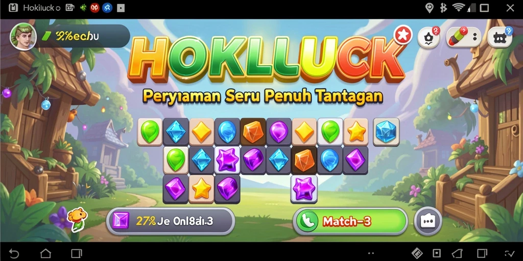 Screenshot HOKILUCK menampilkan permainan Match-3 yang menantang dan penuh warna.