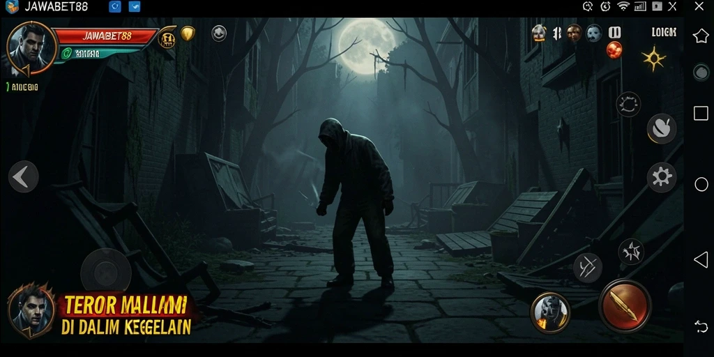 Tampilan menegangkan dari gameplay JAWABET88 dengan elemen Horror yang mendalam.