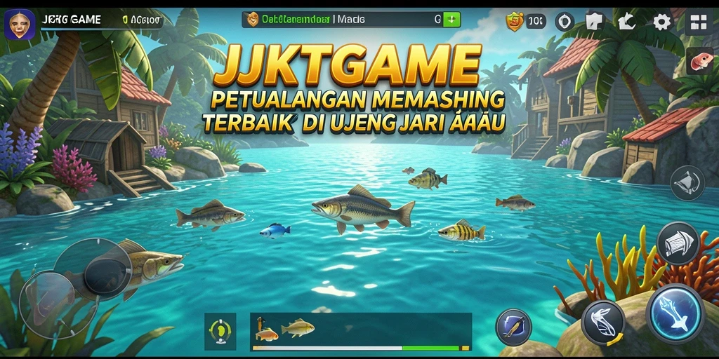 Tampilan gameplay JKTGAME saat memancing di lokasi indah.
