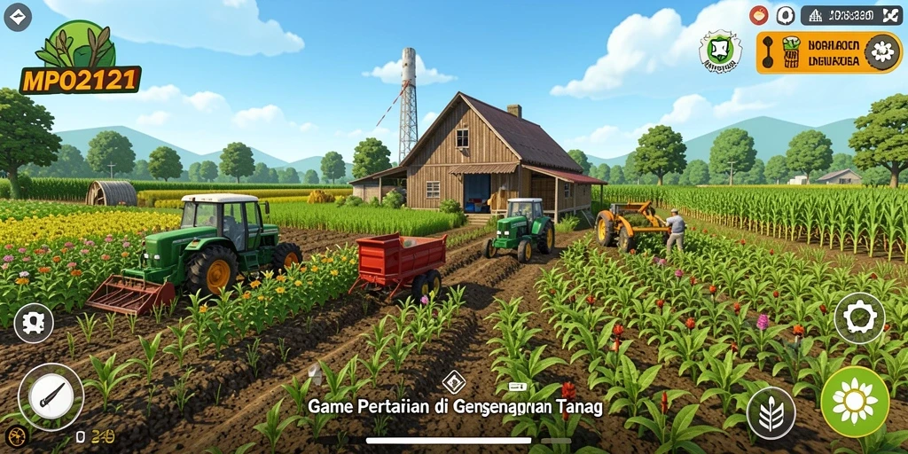 Screenshot MPO2121 menampilkan suasana gameplay pertanian yang seru dan interaktif.