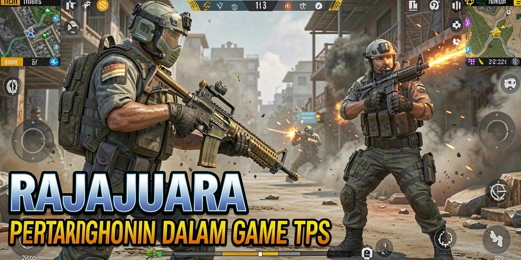 Tampilan gameplay seru dalam RAJAJUARA di arena TPS.