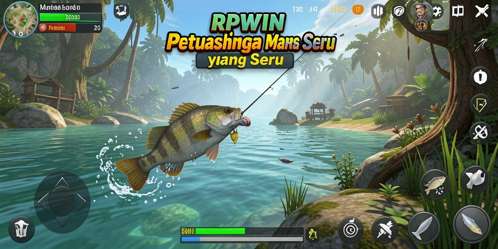 Tampilan gameplay RPWIN dengan beragam lokasi memancing yang indah.