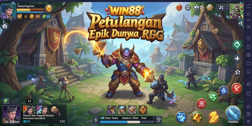 Screenshot gameplay WIN88 menampilkan pertarungan epik dengan karakter unik.